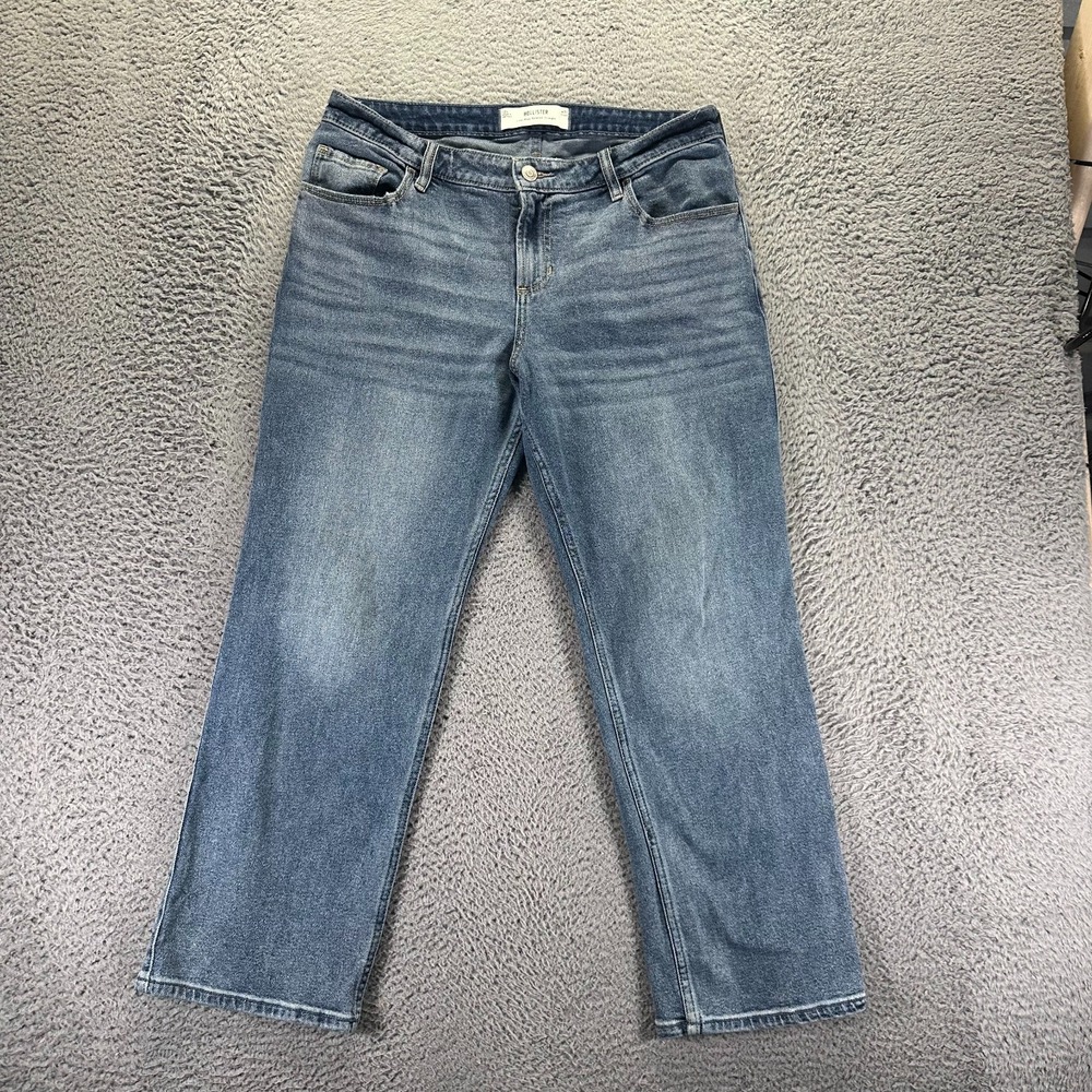 Hollister Jeans Womens 12 Blue Denim Straight Relaxed Fit Low-Rise Faded Stretch